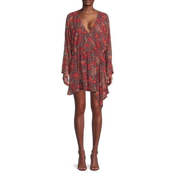 Free People Women's Teegan Floral Wrap Dress - Peach Combo - L - Picture 1 of 3